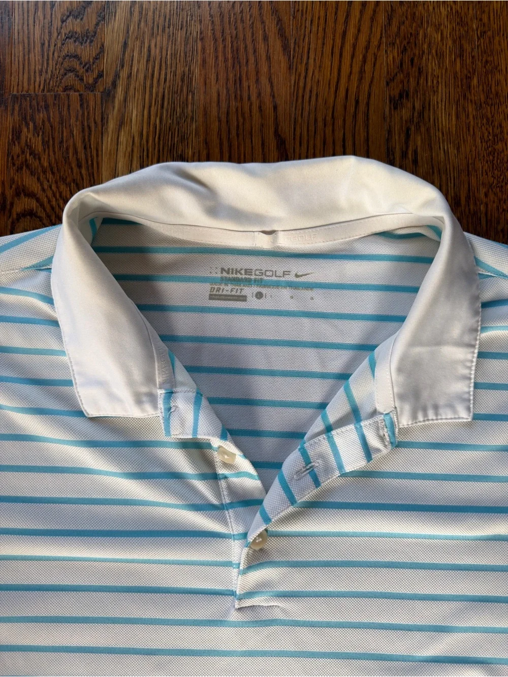 Nike Men’s White Polo with Light Blue Stripes
